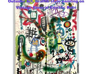Lot 938 Dennis Sakelson Found Object Outsider Art. Graffiti style painting on Vintage General Electric Refri