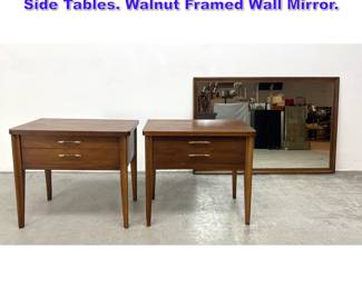 Lot 1199 3pc American Modern Walnut. Pr Side Tables. Walnut Framed Wall Mirror. 