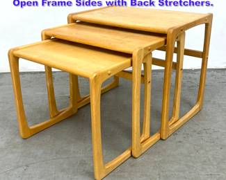 Lot 1182 3pc Blond Wood Nesting Table Set. Open Frame Sides with Back Stretchers. 