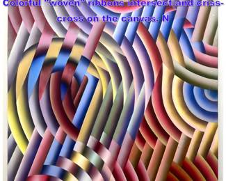 Lot 1266 Large Modernist OP ART Painting. Colorful woven ribbons intersect and crisscross on the canvas. N