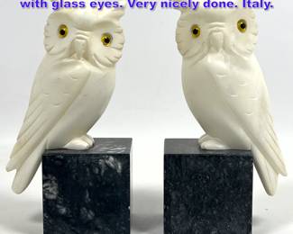 Lot 1290 Pair Vintage Marble Owl Bookends with glass eyes. Very nicely done. Italy. 