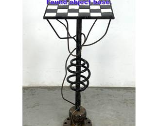 Lot 734 Custom Made Artisan Tile Top Table. Found object base. 