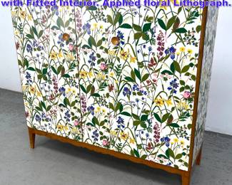 Lot 726 Large Swedish 2 Door Flora Cabinet with Fitted Interior. Applied floral Lithograph. 