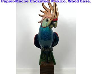 Lot 738 Vintage Bustamante Style Painted PapierMache Cockatoo, Mexico. Wood base.