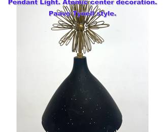 Lot 755 Vintage Brass Modernist Chandelier Pendant Light. Atomic center decoration. Paavo Tynell style. 