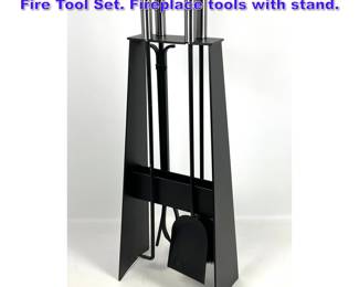 Lot 903 Modernist Style Chrome and steel Fire Tool Set. Fireplace tools with stand. 