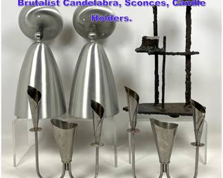 Lot 1334 Industrial Metal Lot and Lighting. Brutalist Candelabra, Sconces, Candle Holders. 