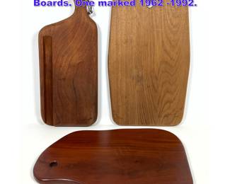 Lot 1352 3 Natural Wood Serving Cutting Boards. One marked 1962 1992. 