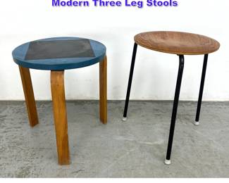 Lot 1184 2 Vintage Mid Century Danish Modern Three Leg Stools 