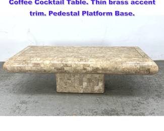 Lot 1108 Tessellated Marble Tile Inlay Coffee Cocktail Table. Thin brass accent trim. Pedestal Platform Base.