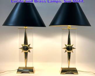 Lot 754 Pair Decorator Frederick Cooper Lucite and Brass Lamps. Sun Motif.