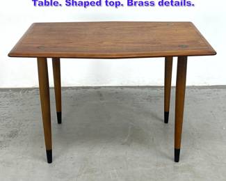Lot 1233 DUX Swedish Modern Teak Side Table. Shaped top. Brass details. 
