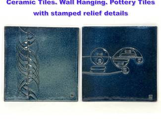 Lot 850 2pc PAOLO SOLERI by ARCOSANTI Ceramic Tiles. Wall Hanging. Pottery Tiles with stamped relief details