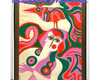 Lot 1066 Psychedelic Framed European Lithograph Print on Paper, Marked.