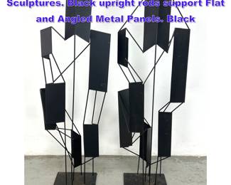 Lot 715 2pc Black Modernist Metal Sculptures. Black upright rods support Flat and Angled Metal Panels. Black