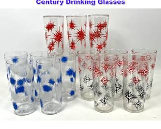 Lot 1322 13pcs 50s Vintage Atomic Mid Century Drinking Glasses 