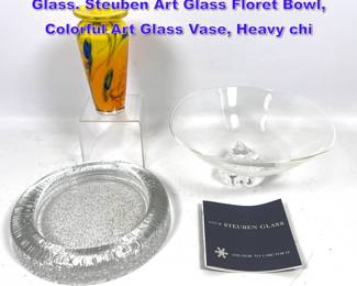 Lot 1297 3pcs Mid Century Modern Art Glass. Steuben Art Glass Floret Bowl, Colorful Art Glass Vase, Heavy chi