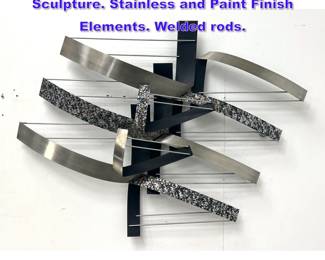 Lot 1111 Mixed Metal Modernist Wall Sculpture. Stainless and Paint Finish Elements. Welded rods. 