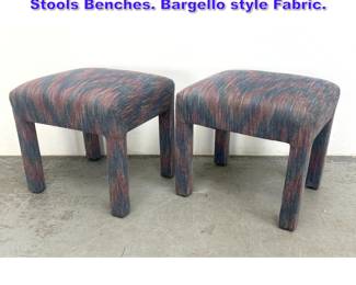 Lot 1198 Pr Mid Century Fully Upholstered Stools Benches. Bargello style Fabric. 
