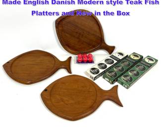 Lot 1350 Mid Century Modern Lot. Hand Made English Danish Modern style Teak Fish Platters and New in the Box 
