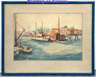 Lot 990 Signed and dated 33 Watercolor Painting on Canvas. 