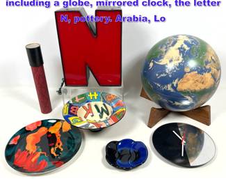Lot 1329 Assorted mid 20th century items including a globe, mirrored clock, the letter N, pottery. Arabia, Lo