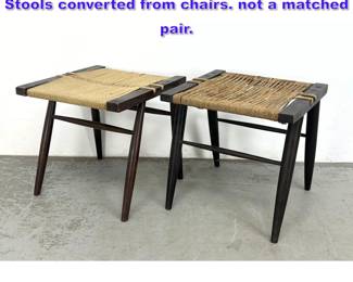 Lot 1257 2pcs Nakashima Style Grass Rope Stools converted from chairs. not a matched pair.