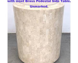 Lot 1040 Maitland Smith Tessellated Stone with inset Brass Pedestal Side Table. Unmarked.