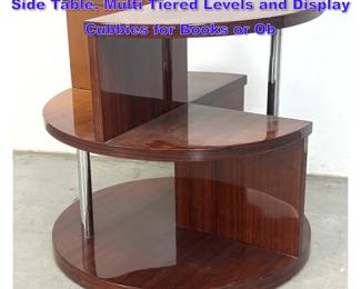 Lot 942 Art Deco era French Polish Round Side Table. Multi Tiered Levels and Display Cubbies for Books or Ob