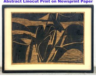 Lot 1071 Signed Coonley 1960 Modernist Abstract Linocut Print on Newsprint Paper 