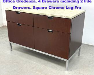 Lot 1208 FLORENCE KNOLL Marble Top Office Credenza. 4 Drawers including 2 File Drawers. Square Chrome Leg Fra