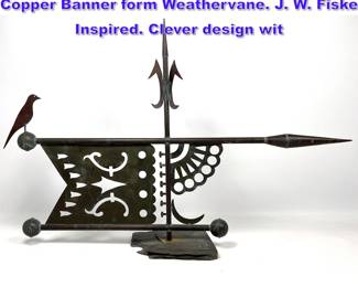 Lot 807 Signed FELIX Handmade Welded Copper Banner form Weathervane. J. W. Fiske Inspired. Clever design wit