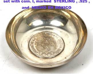 Lot 812 Small Mexican sterling silver dish set with coin. l, marked STERLING , .925 , and HECHO EN MEXICO
