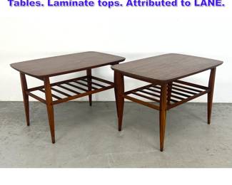 Lot 1238 Pair Mid Century Modern Side Tables. Laminate tops. Attributed to LANE.