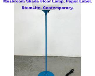 Lot 1171 DESIGNLINE Blue Base Glass Mushroom Shade Floor Lamp. Paper Label. StemLite. Contemporary.