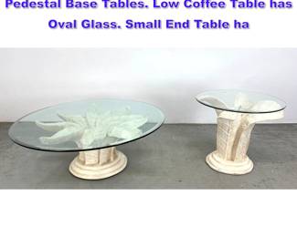 Lot 1148 2pc Sculptural Floral Form Pedestal Base Tables. Low Coffee Table has Oval Glass. Small End Table ha