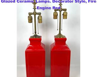 Lot 1114 Pair Mid Century Modern Red Glazed Ceramic Lamps. Decorator Style, Fire Engine Red 