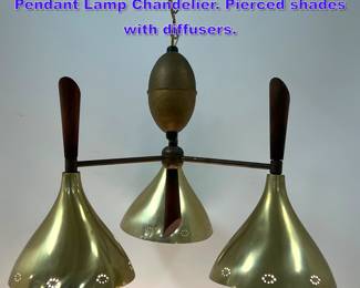 Lot 900 Einar Backstrom Style 3 Shade Pendant Lamp Chandelier. Pierced shades with diffusers. 