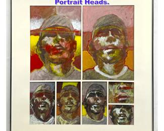 Lot 991 Modernist Mixed Media Painting. Portrait Heads. 