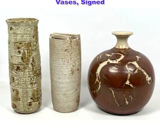 Lot 766 3 Glazed Studio Pottery Vases, Signed 