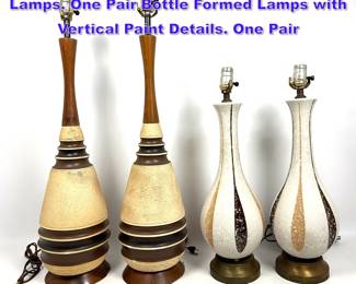 Lot 1250 2 Pair MCM Chalkware Table Lamps. One Pair Bottle Formed Lamps with Vertical Paint Details. One Pair