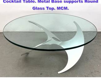 Lot 1143 KNUT HESTERBERG Propeller Cocktail Table. Metal Base supports Round Glass Top. MCM. 