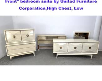 Lot 1242 4pc MidCentury Modern Diamond Front bedroom suite by United Furniture Corporation,High Chest, Low