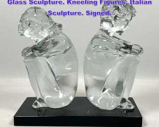 Lot 733 LOREDANO ROSIN Murano Clear Glass Sculpture. Kneeling Figures. Italian Sculpture. Signed. 
