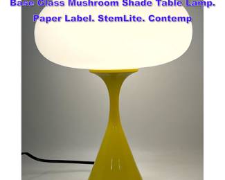 Lot 906 DESIGNLINE Bright Yellow Enamel Base Glass Mushroom Shade Table Lamp. Paper Label. StemLite. Contemp