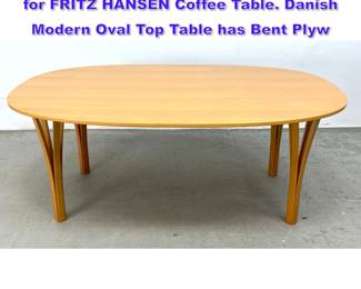 Lot 1077 BRUNO MATHESSON, PIET HEIN for FRITZ HANSEN Coffee Table. Danish Modern Oval Top Table has Bent Plyw