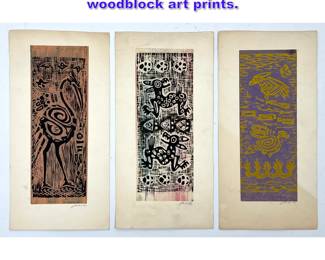 Lot 975 3pcs JACOB HELLER Mexican woodblock art prints.