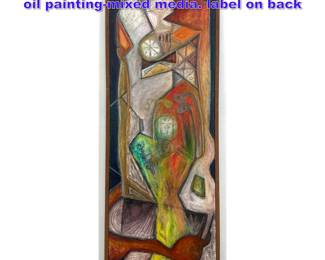 Lot 914 MOHAN SAMANT modernist abstract oil paintingmixed media. label on back