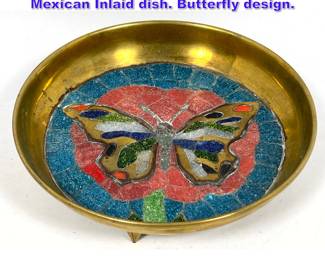 Lot 828 Small Salvador Hand wrought Mexican Inlaid dish. Butterfly design. 