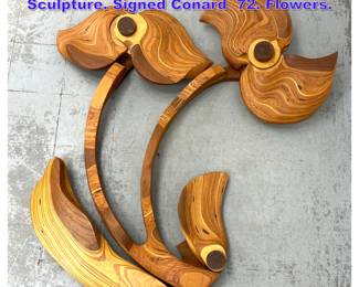 Lot 1263 Extra large Laminated Wood Wall Sculpture. Signed Conard 72. Flowers. 